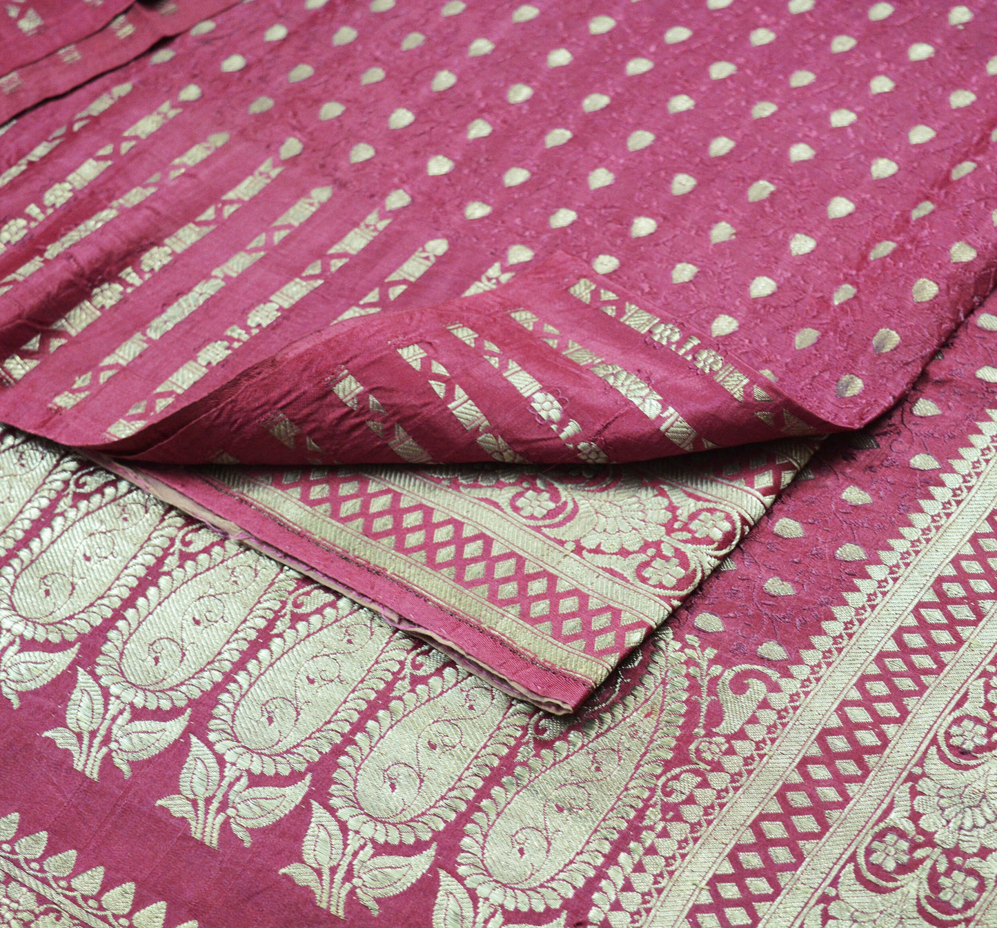 Indian Vintage Sari Heavy Wedding Pure Satin Silk Pink Woven Banarasi Brocade Saree Silver Zari 5Yard