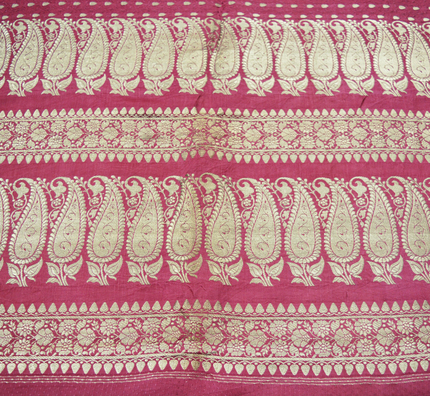 Indian Vintage Sari Heavy Wedding Pure Satin Silk Pink Woven Banarasi Brocade Saree Silver Zari 5Yard