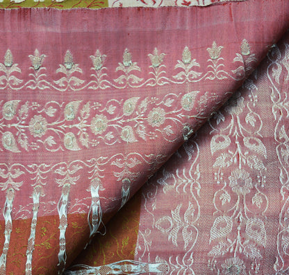 Indian Vintage Sari Mustard Heavy Pure Satin Silk Hand Woven Brocade Saree Ethnic Wear 5Yard Floral