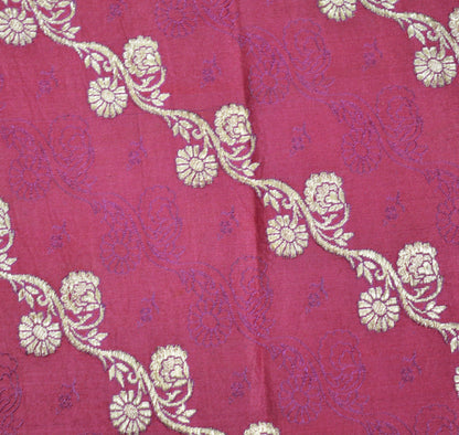 Indian Vintage Sari Heavy Wedding Pure Satin Silk Pink Woven Banarasi Brocade Saree Silver Zari 5Yard