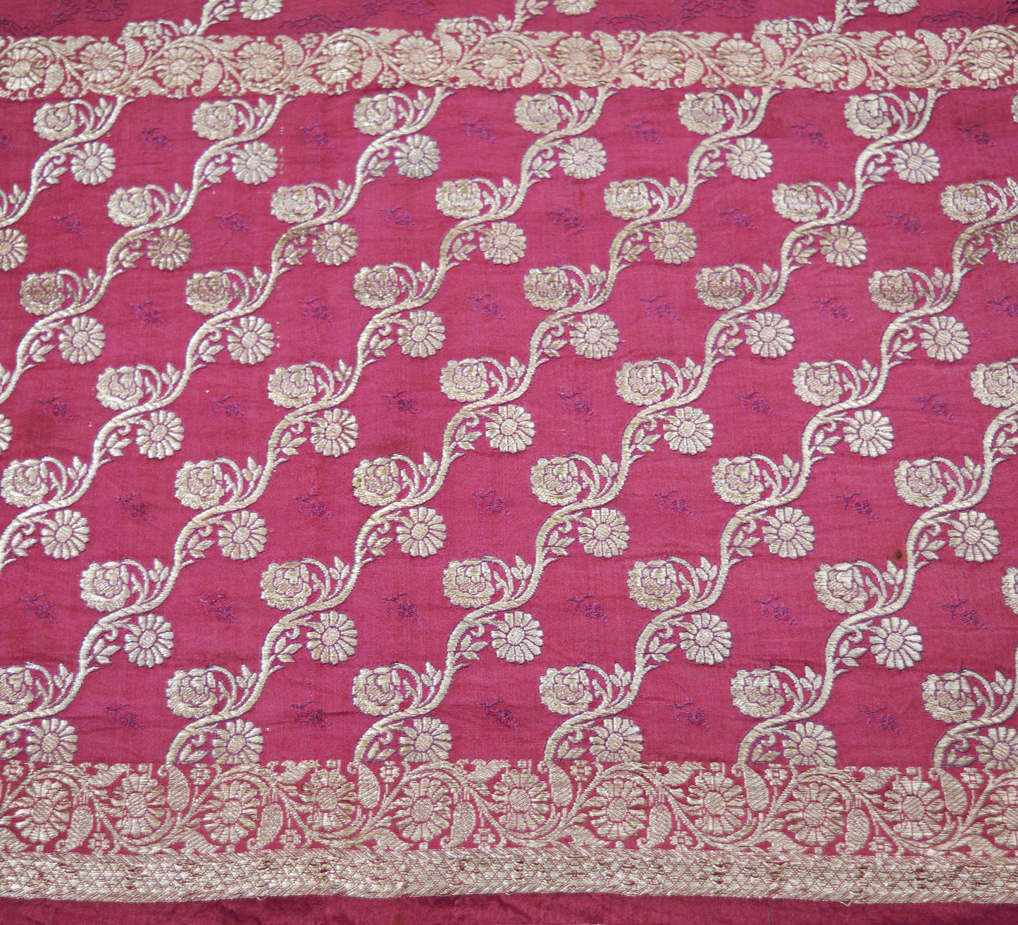 Indian Vintage Sari Heavy Wedding Pure Satin Silk Pink Woven Banarasi Brocade Saree Silver Zari 5Yard