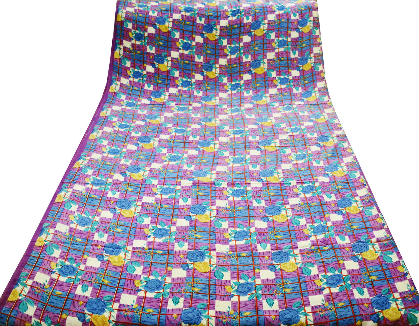 Indian Vintage Sari Purple Pure Crepe Silk Printed Saree 5yard Sewing Floral Soft Craft Fabric Wrap