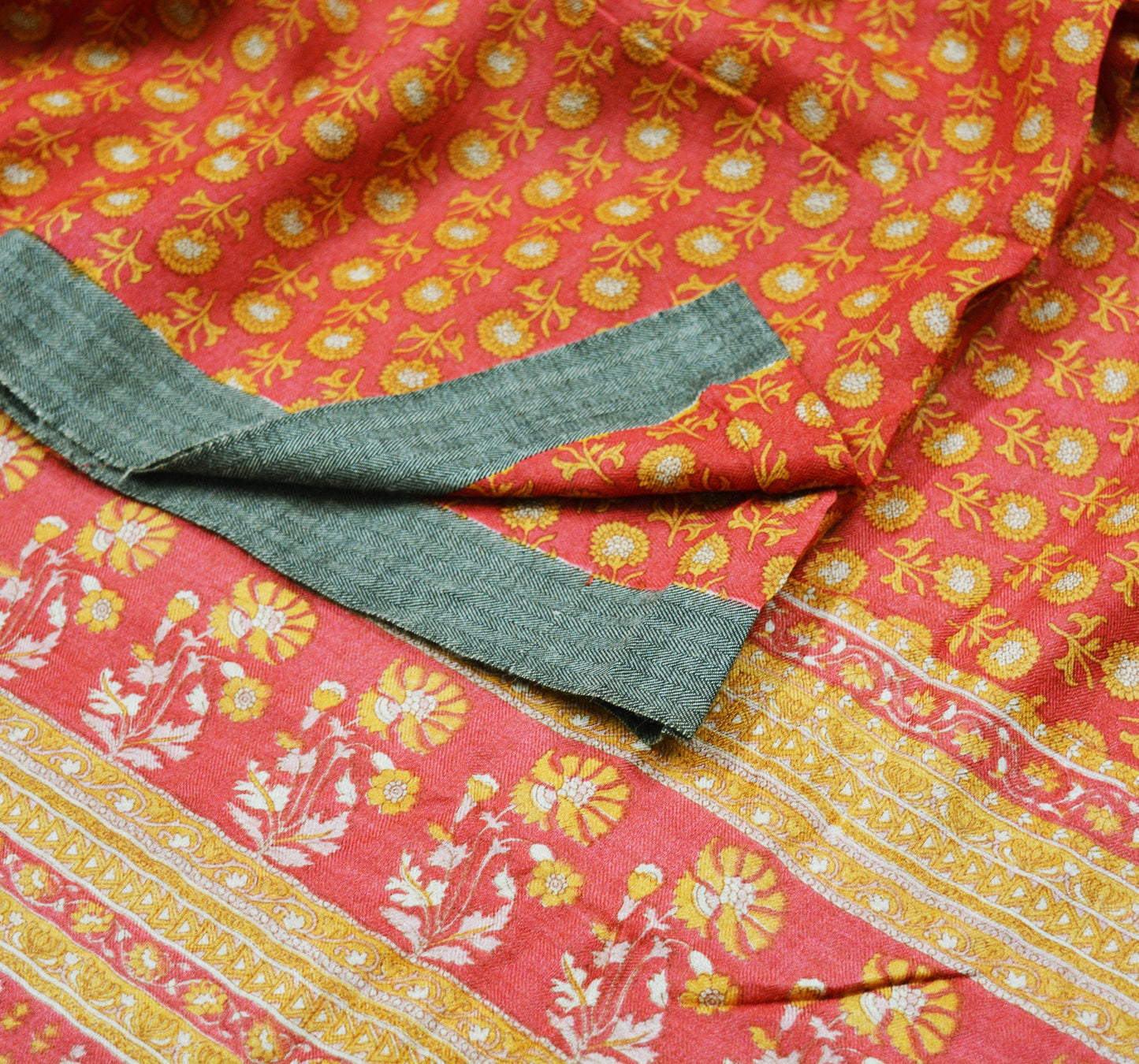 Indian Vintage Pink Heavy Saree Woven Printed 100% Pure Woolen Indian Sari Fabric 5Yard Indian Sari Soft