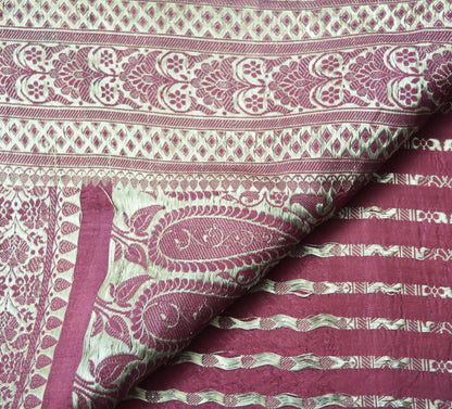 Indian Vintage Sari Heavy Wedding Pure Satin Silk Pink Woven Banarasi Brocade Saree Silver Zari 5Yard