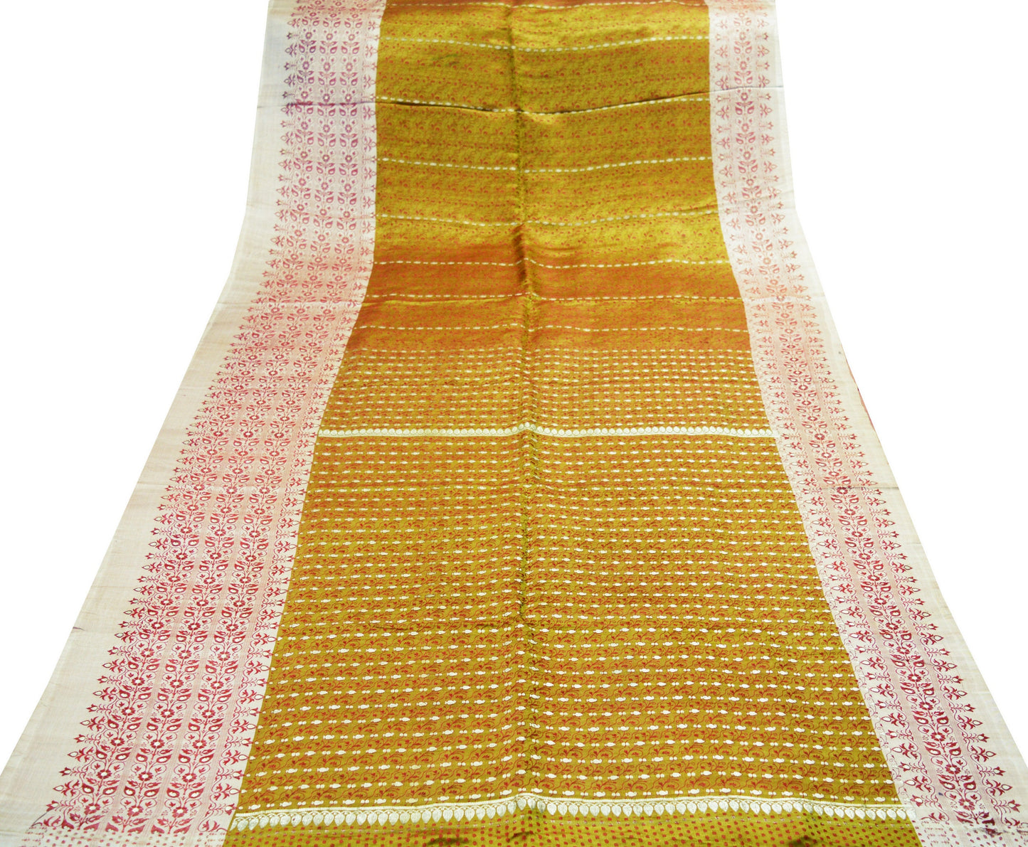 Indian Vintage Sari Mustard Heavy Pure Satin Silk Hand Woven Brocade Saree Ethnic Wear 5Yard Floral