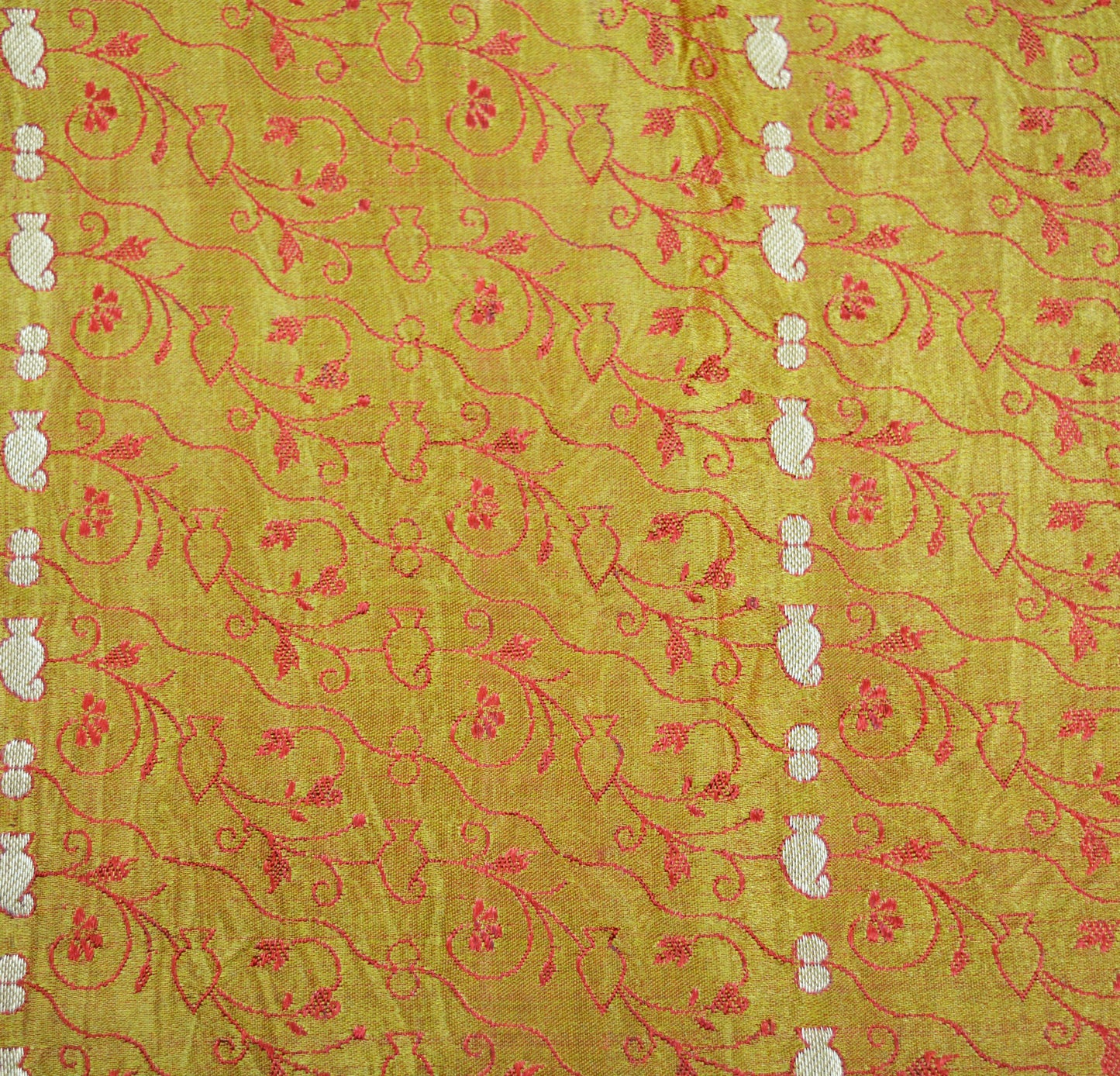 Indian Vintage Sari Mustard Heavy Pure Satin Silk Hand Woven Brocade Saree Ethnic Wear 5Yard Floral