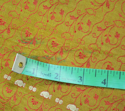 Indian Vintage Sari Mustard Heavy Pure Satin Silk Hand Woven Brocade Saree Ethnic Wear 5Yard Floral