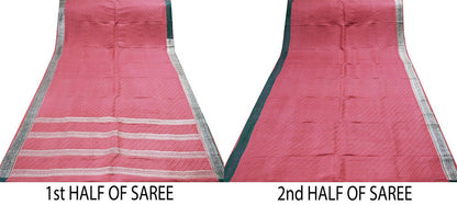 Indian Vintage Sari Heavy Wedding Pure Satin Silk Pink Woven Banarasi Brocade Saree Silver Zari 5Yard