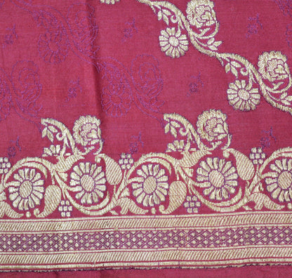 Indian Vintage Sari Heavy Wedding Pure Satin Silk Pink Woven Banarasi Brocade Saree Silver Zari 5Yard