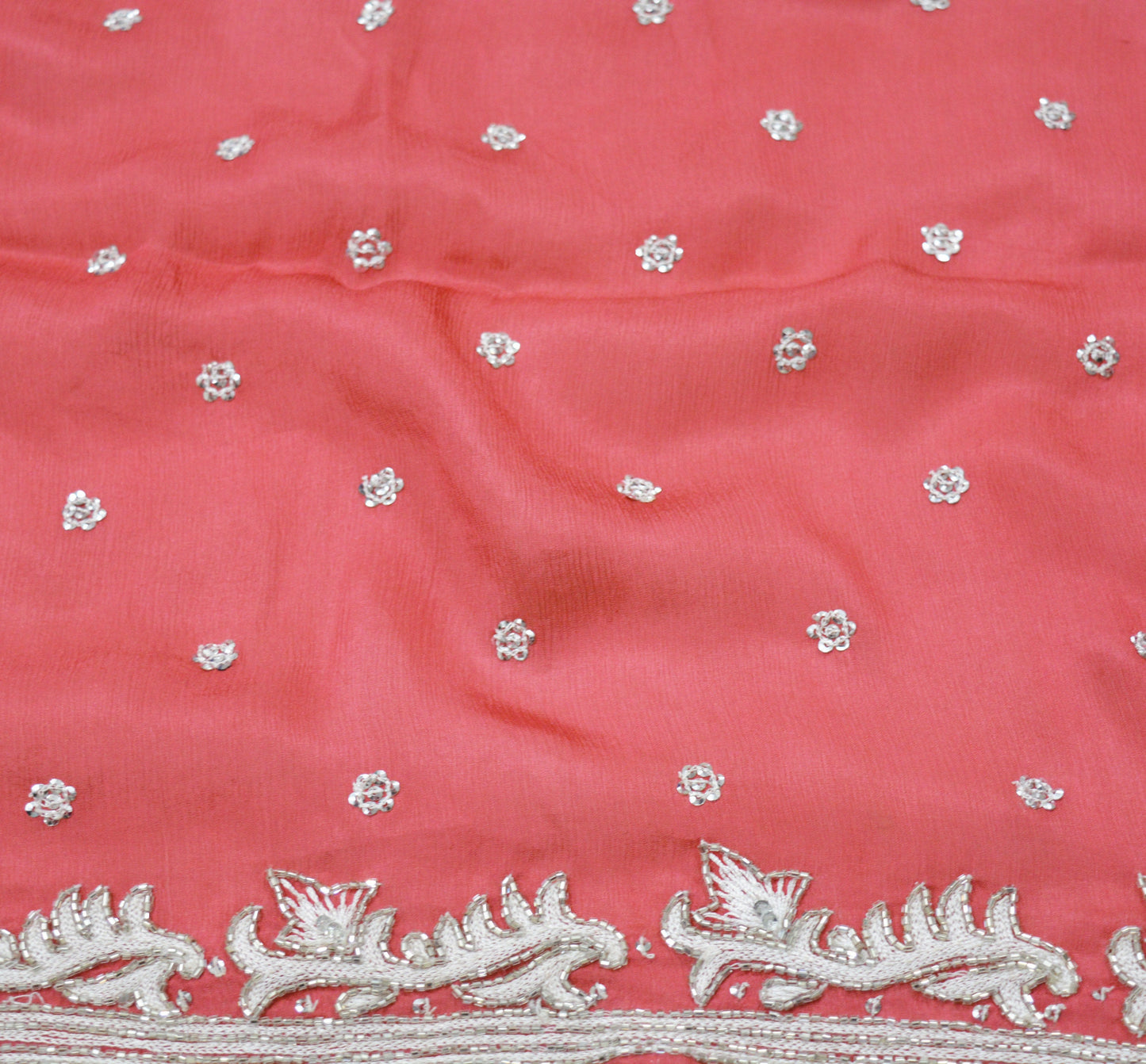 Indian Vintage Pink Dupatta Pure silk Long Stole Hand Embroidered Scarves Floral Design Stole Veil Wrap Glass Beaded Sequins