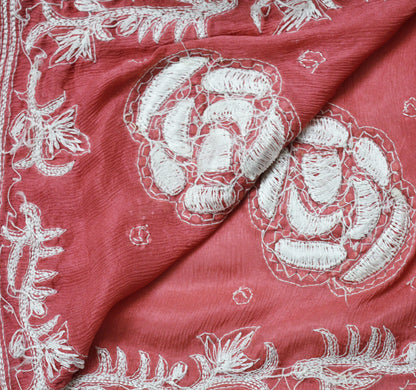 Indian Vintage Pink Dupatta Pure silk Long Stole Hand Embroidered Scarves Floral Design Stole Veil Wrap Glass Beaded Sequins