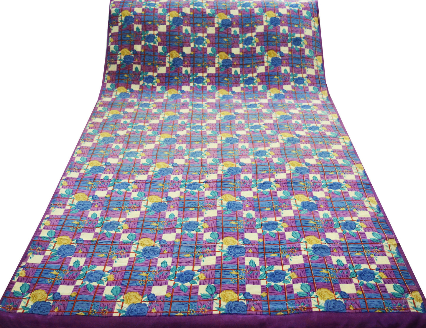 Indian Vintage Sari Purple Pure Crepe Silk Printed Saree 5yard Sewing Floral Soft Craft Fabric Wrap