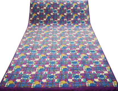 Indian Vintage Sari Purple Pure Crepe Silk Printed Saree 5yard Sewing Floral Soft Craft Fabric Wrap