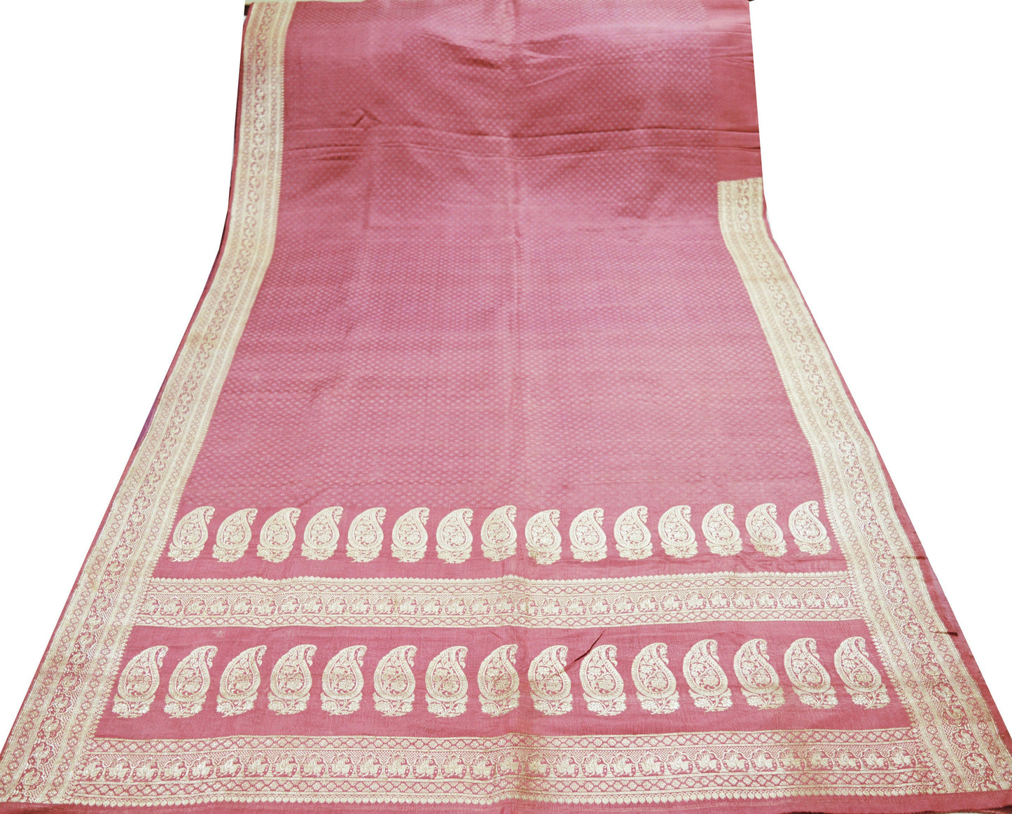 Indian Vintage Sari Pink Heavy Wedding Pure Satin Silk Woven Banarasi Brocade Saree  Silver Zari 5Yard