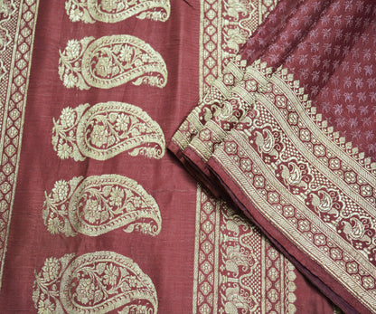 Indian Vintage Sari Pink Heavy Wedding Pure Satin Silk Woven Banarasi Brocade Saree  Silver Zari 5Yard