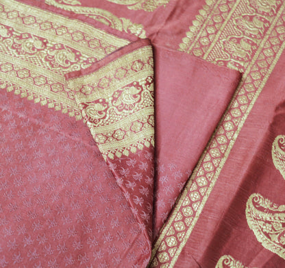 Indian Vintage Sari Pink Heavy Wedding Pure Satin Silk Woven Banarasi Brocade Saree  Silver Zari 5Yard