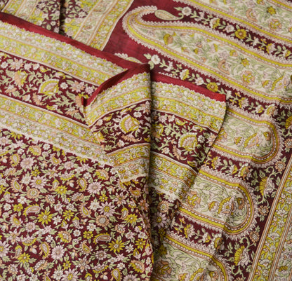 Indian Vintage Sari Maroon 100% Pure Silk Printed Saree Fabric 6yard Sewing Craft DressMaking  Soft Paisley