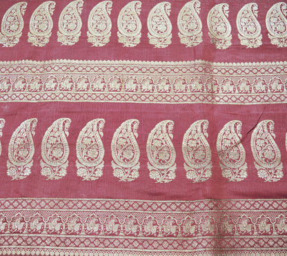 Indian Vintage Sari Pink Heavy Wedding Pure Satin Silk Woven Banarasi Brocade Saree  Silver Zari 5Yard