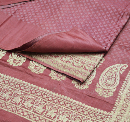 Indian Vintage Sari Pink Heavy Wedding Pure Satin Silk Woven Banarasi Brocade Saree  Silver Zari 5Yard