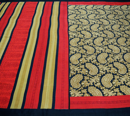 FREE SHIPPING Indian Vintage Beige & Red Saree Moss Crepe Printed Indian Sari 5yard Sewing Paisley Soft Craft Fabric Dressmaking