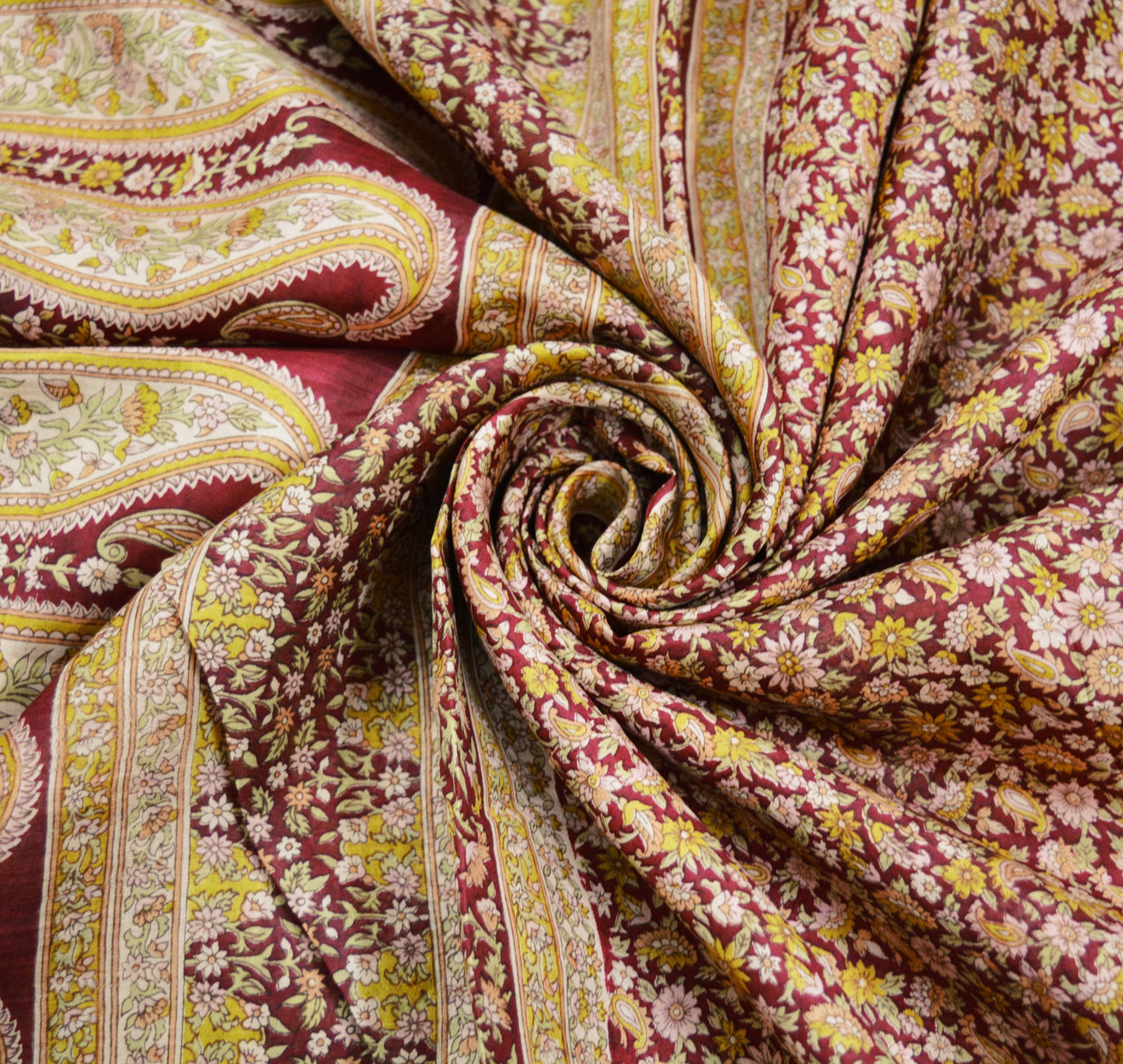 Indian Vintage Sari Maroon 100% Pure Silk Printed Saree Fabric 6yard Sewing Craft DressMaking  Soft Paisley