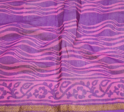 Indian Vintage Purple Dupatta Long Stole Block Print Pure Silk Indian Scarves Veil Golden Zari Soft Floral Design