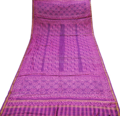 Indian Vintage Purple Dupatta Long Stole Block Print Pure Silk Indian Scarves Veil Golden Zari Soft Floral Design