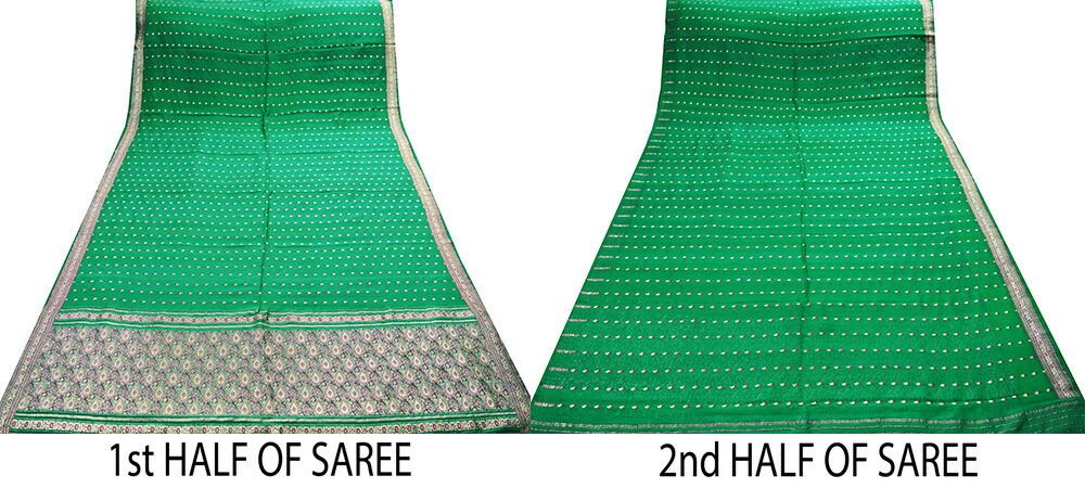 Indian Vintage Sari Green Heavy Wedding Pure Silk Woven Banarasi Brocade Saree Golden Zari 5Yard