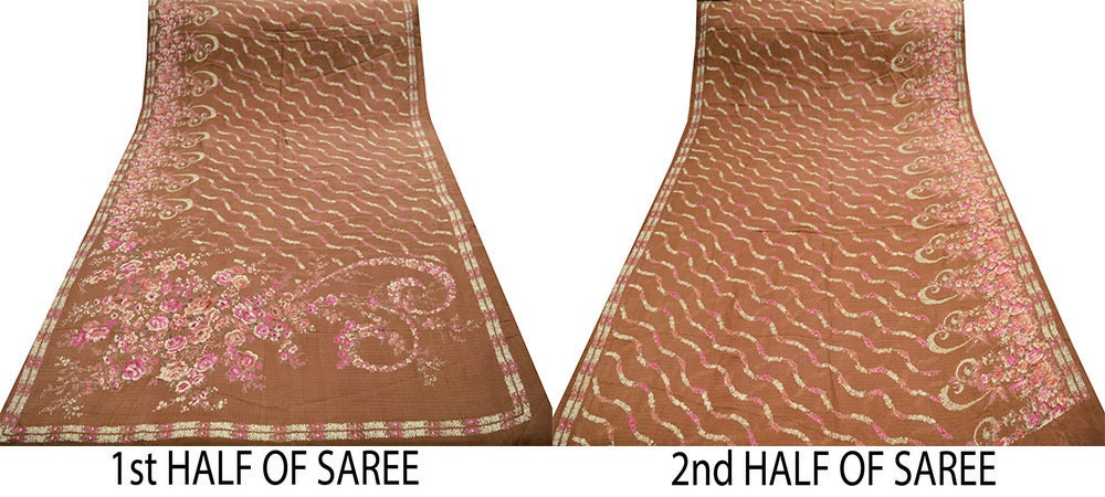 Indian Vintage Sari Rusty 100% Pure Silk Printed Saree Fabric 5yard Sewing Craft Fabric DressMaking Soft Wrap Floral