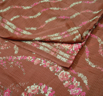 Indian Vintage Sari Rusty 100% Pure Silk Printed Saree Fabric 5yard Sewing Craft Fabric DressMaking Soft Wrap Floral