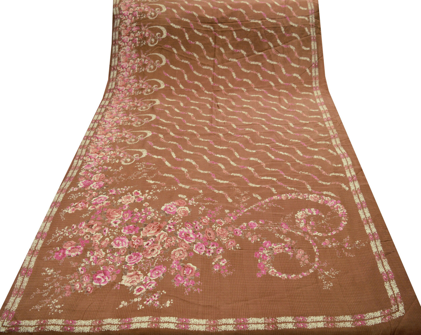 Indian Vintage Sari Rusty 100% Pure Silk Printed Saree Fabric 5yard Sewing Craft Fabric DressMaking Soft Wrap Floral