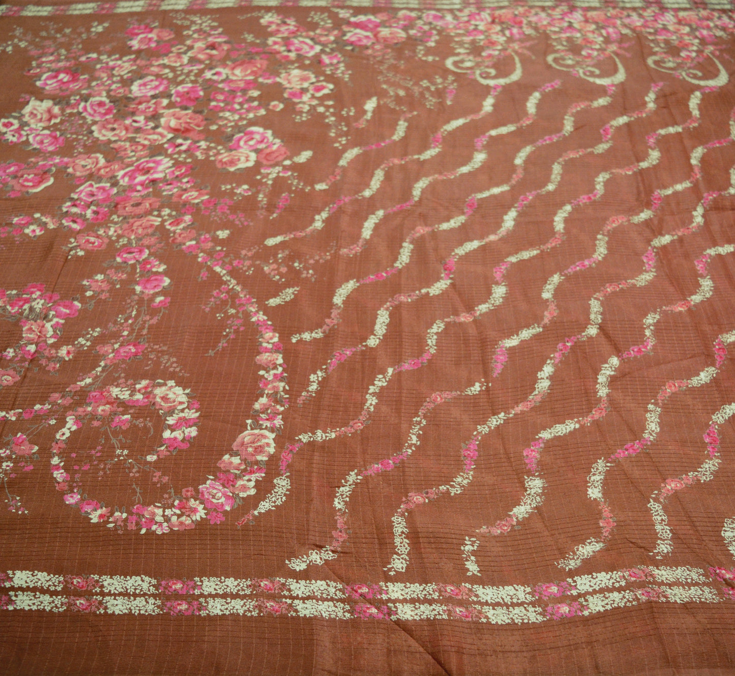 Indian Vintage Sari Rusty 100% Pure Silk Printed Saree Fabric 5yard Sewing Craft Fabric DressMaking Soft Wrap Floral