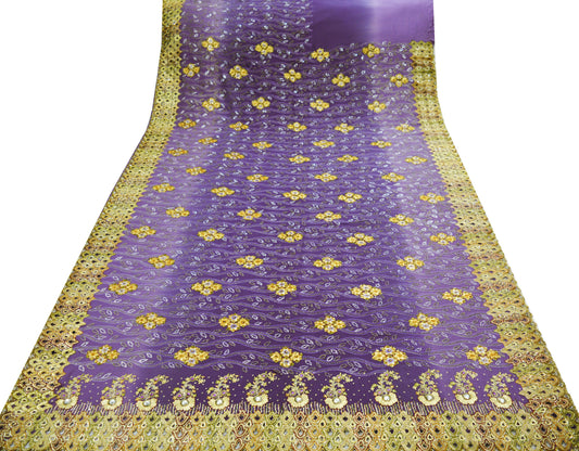 Indian Vintage Purple Saree Pure Georgette Silk Hand Embroidered Indian Sari Fabric 6Yard Sewing Soft Ethnic Zari Fabric