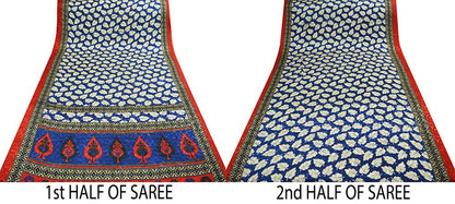 FREE SHIPPING Indian Vintage Saree Blue Moss Crepe Printed Indian Sari Fabric 5yard Sewing Soft Craft Fabric Dressmaking Leaf