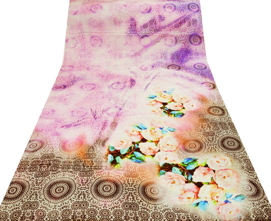 FREE SHIPPING Indian Vintage Saree Multi Satin Digital Printed Indian Sari Fabric 5yard Sewing Floral Soft Craft Fabric Dressmaking