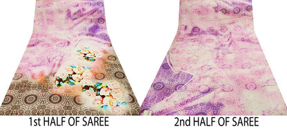 FREE SHIPPING Indian Vintage Saree Multi Satin Digital Printed Indian Sari Fabric 5yard Sewing Floral Soft Craft Fabric Dressmaking