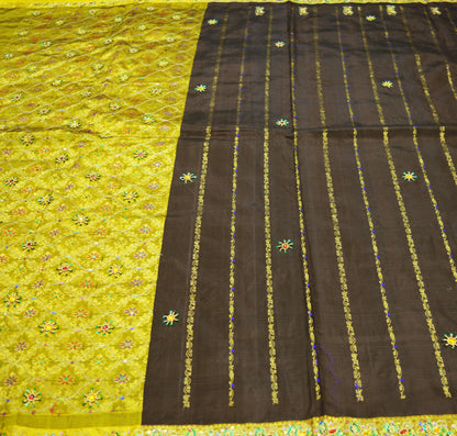 Vintage Heavy Coffee Brown Hand Woven Kanjivaram Saree 100% Pure Silk Indian Sari 5Yard Golden Zari Fringes