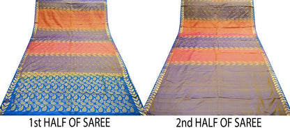 Indian Vintage Heavy Saree Hand Woven Kanjivaram 100% Pure Silk Indian Sari Fabric 5Yard Ethnic Zari Paisley Fringes