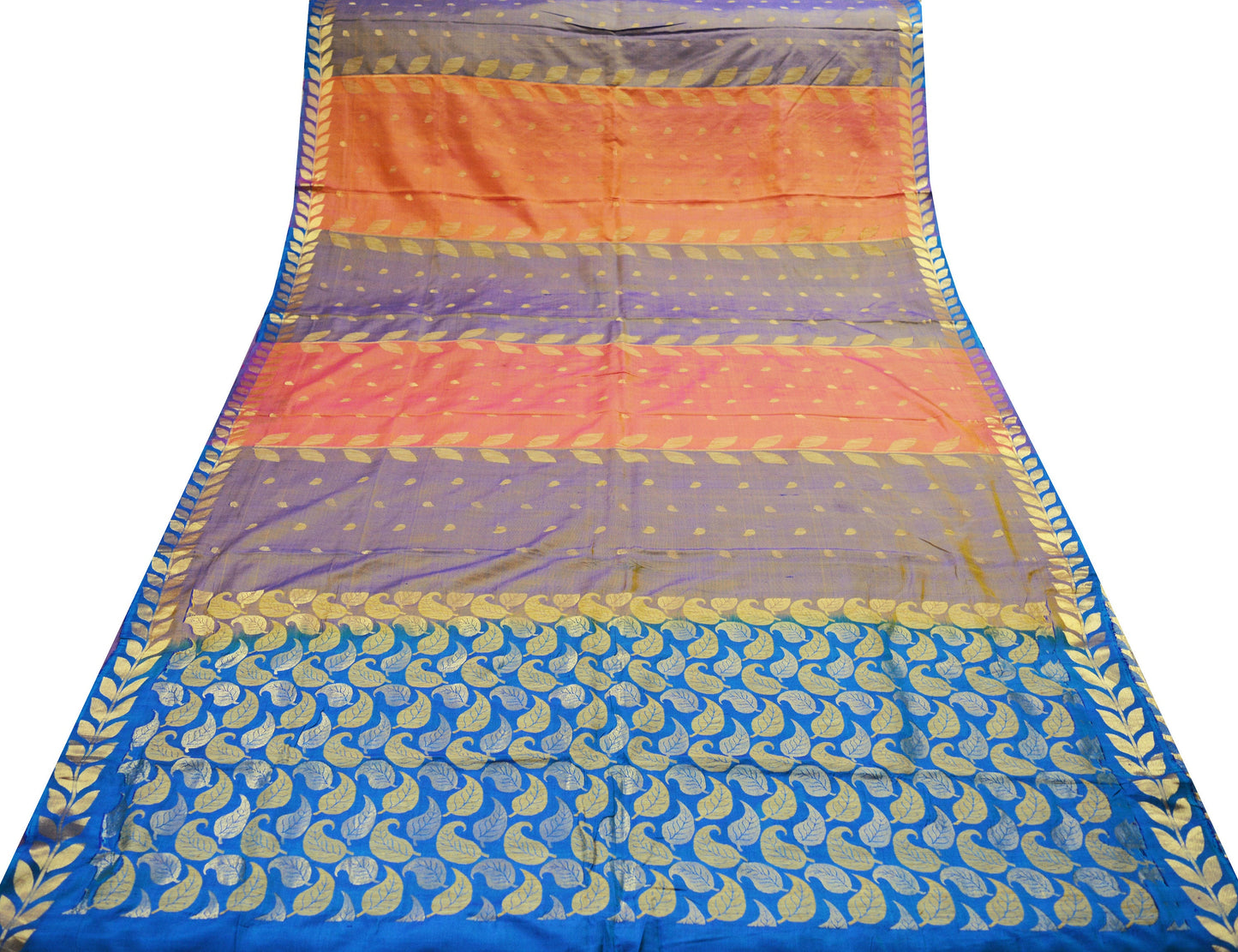 Indian Vintage Heavy Saree Hand Woven Kanjivaram 100% Pure Silk Indian Sari Fabric 5Yard Ethnic Zari Paisley Fringes