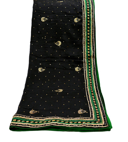 Indian Vintage Heavy Black Dupatta Pure Silk Long Stole Hand Embroidered Scarves Dabka Zardozi Zari Stole Velvet Border