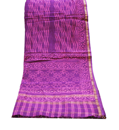 Indian Vintage Purple Dupatta Long Stole Block Print Pure Silk Indian Scarves Veil Golden Zari Soft Floral Design