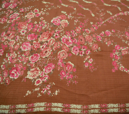 Indian Vintage Sari Rusty 100% Pure Silk Printed Saree Fabric 5yard Sewing Craft Fabric DressMaking Soft Wrap Floral