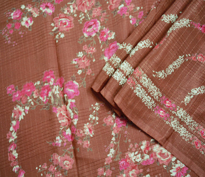 Indian Vintage Sari Rusty 100% Pure Silk Printed Saree Fabric 5yard Sewing Craft Fabric DressMaking Soft Wrap Floral