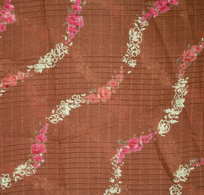 Indian Vintage Sari Rusty 100% Pure Silk Printed Saree Fabric 5yard Sewing Craft Fabric DressMaking Soft Wrap Floral