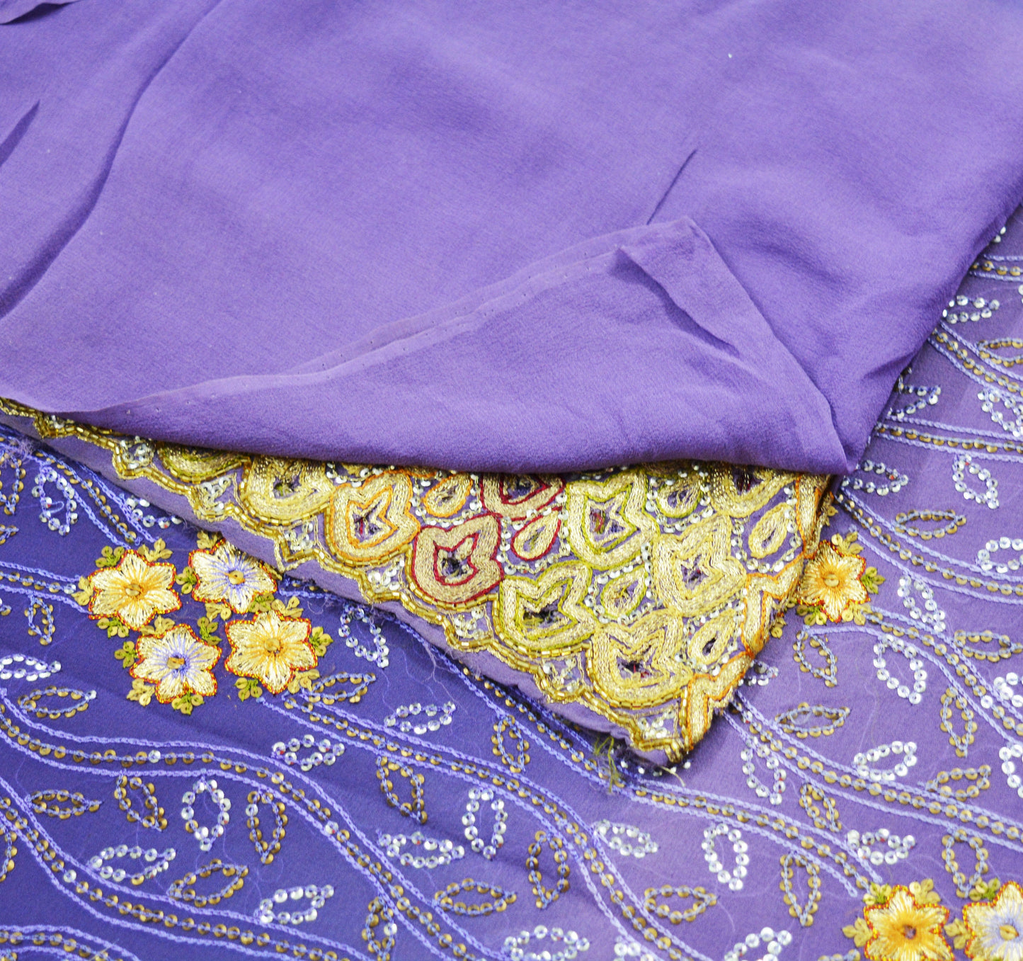 Indian Vintage Purple Saree Pure Georgette Silk Hand Embroidered Indian Sari Fabric 6Yard Sewing Soft Ethnic Zari Fabric