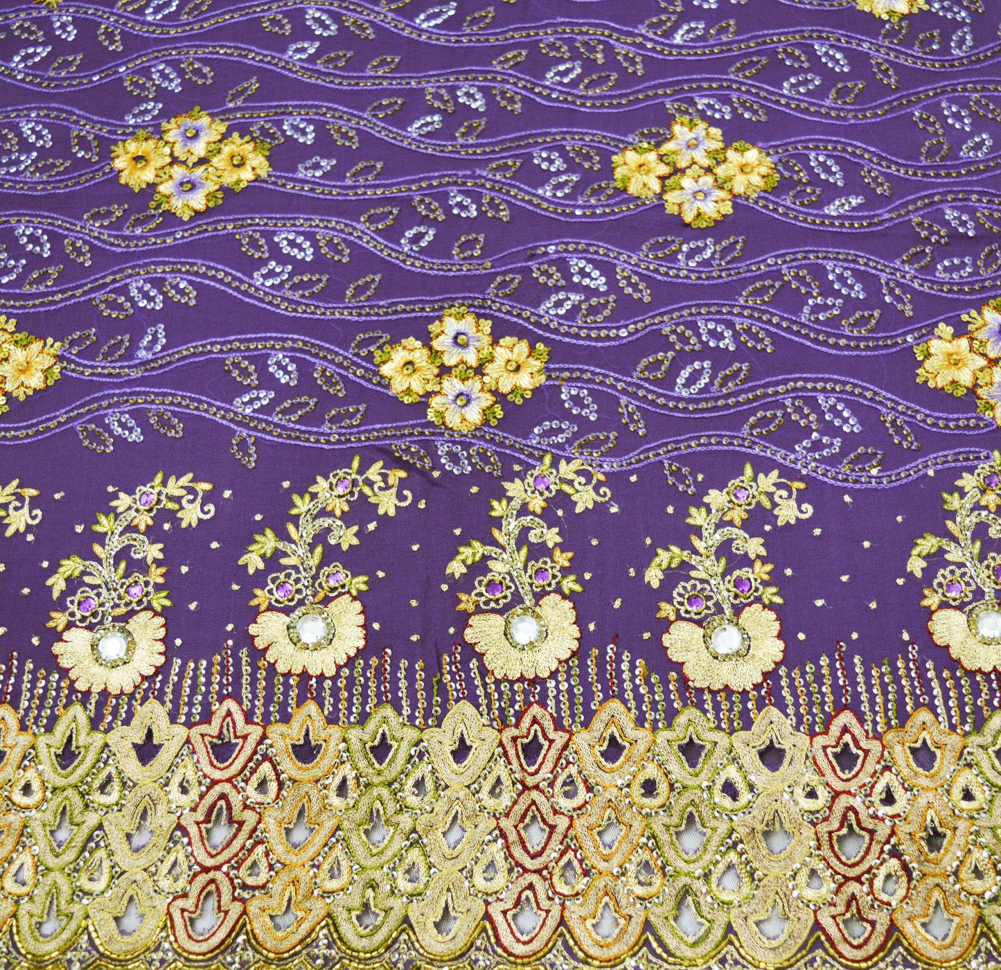 Indian Vintage Purple Saree Pure Georgette Silk Hand Embroidered Indian Sari Fabric 6Yard Sewing Soft Ethnic Zari Fabric