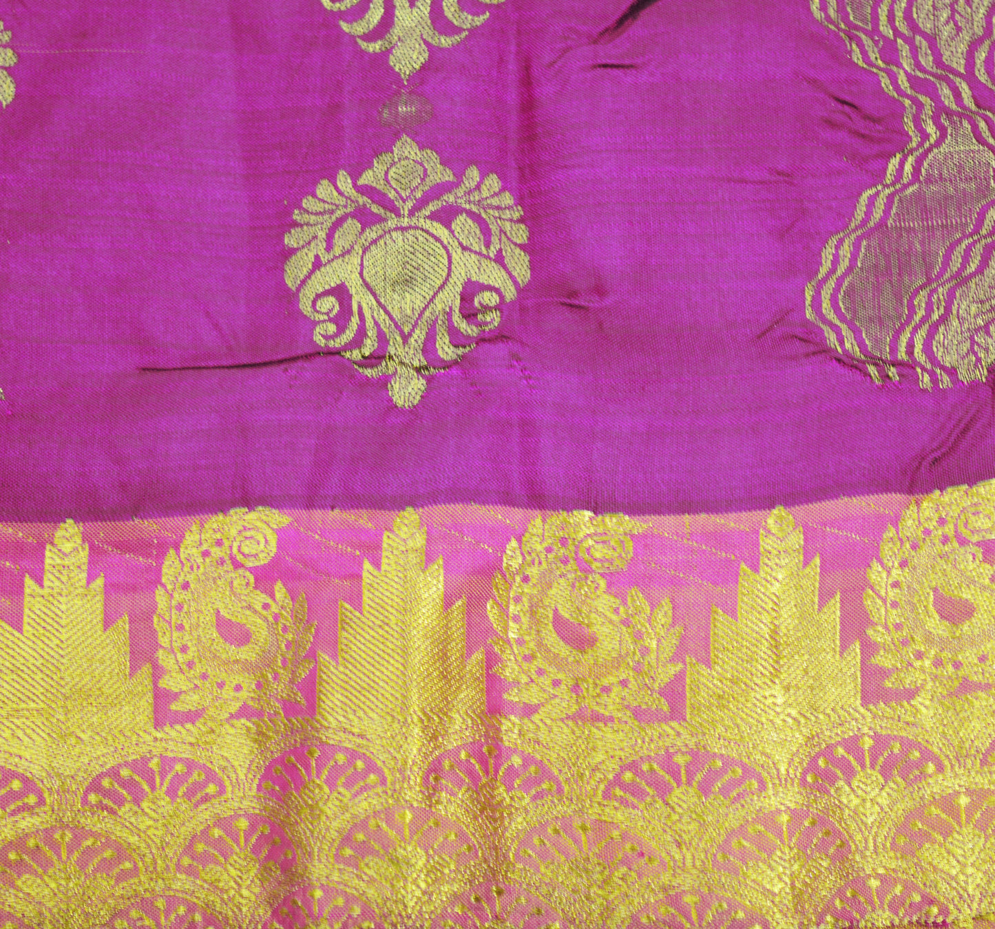 Indian Vintage Heavy Saree Purple & Saffron Hand Woven Kanjivaram 100% Pure Silk Indian Sari Fabric 5Yard Ethnic Zari Floral