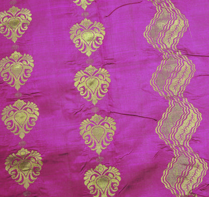 Indian Vintage Heavy Saree Purple & Saffron Hand Woven Kanjivaram 100% Pure Silk Indian Sari Fabric 5Yard Ethnic Zari Floral