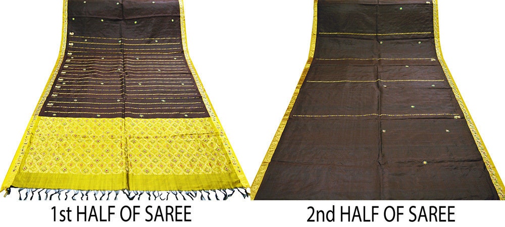 Vintage Heavy Coffee Brown Hand Woven Kanjivaram Saree 100% Pure Silk Indian Sari 5Yard Golden Zari Fringes