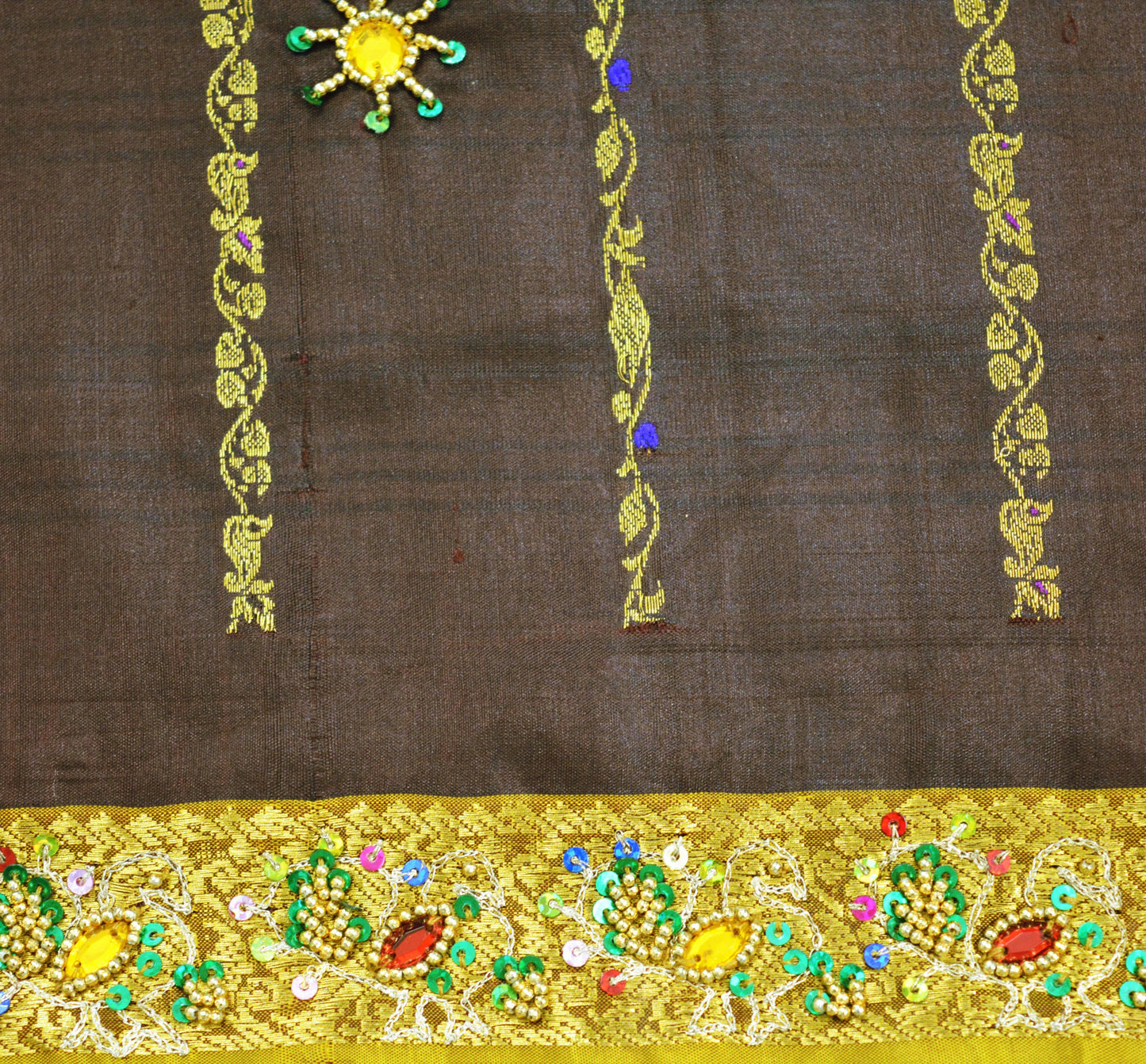 Vintage Heavy Coffee Brown Hand Woven Kanjivaram Saree 100% Pure Silk Indian Sari 5Yard Golden Zari Fringes